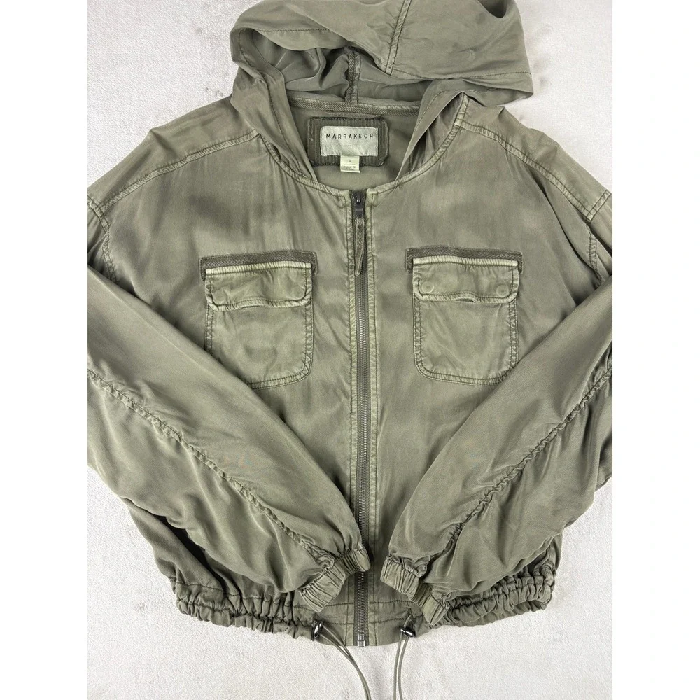 Anthropology Marrakech Women Olive Hooded Utility Bomber Jacket Full Zip Size M